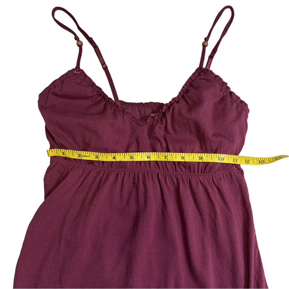 American Eagle Maroon Tank Top Size Medium Built In Shelf Bra Ruffled Neckline - Picture 9 of 11
